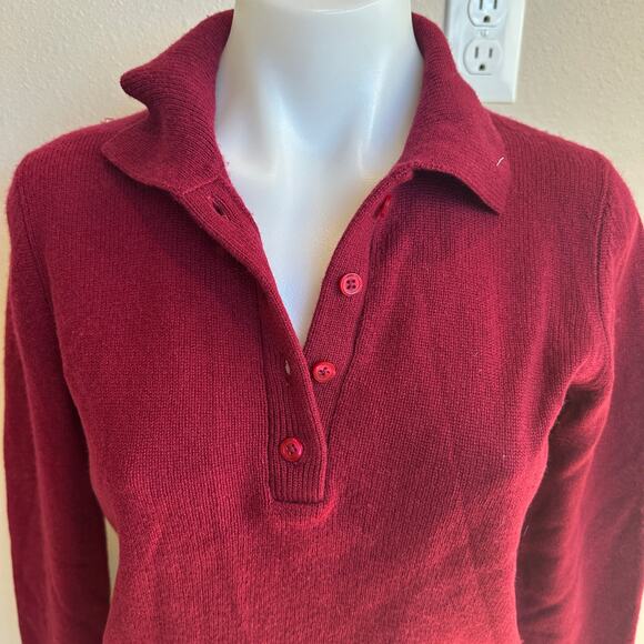 Naadam Cranberry Polo Sweater SMALL Wool Cashmere Cropped Soft Designer $300 - Picture 12 of 12